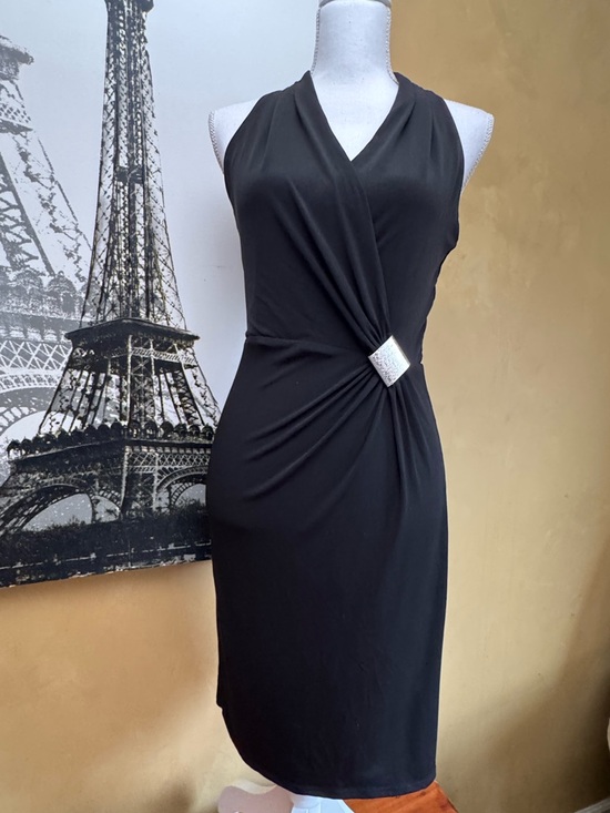 White House Black Market Dresses & Skirts - White House Black Market Black Halter Sheath Dress with Silver Buckle